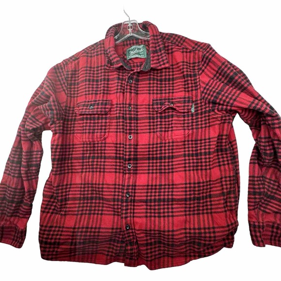 Woolrich Mens Size XXL Red Black Plaid Thick Flannel Button Up‎ Shirt W/Pockets - Picture 1 of 13